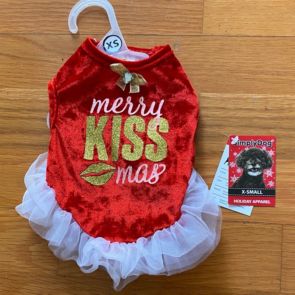 Simplydog red velvet Merry Kissmas costume tutu dress puppy dog xs NWT christmas